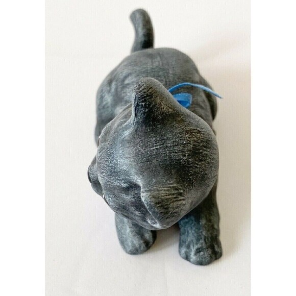 Spooky Black Kitty Cat Figurine Boy Kitten Green Eyes Blue Bow Small Halloween - Picture 4 of 7
